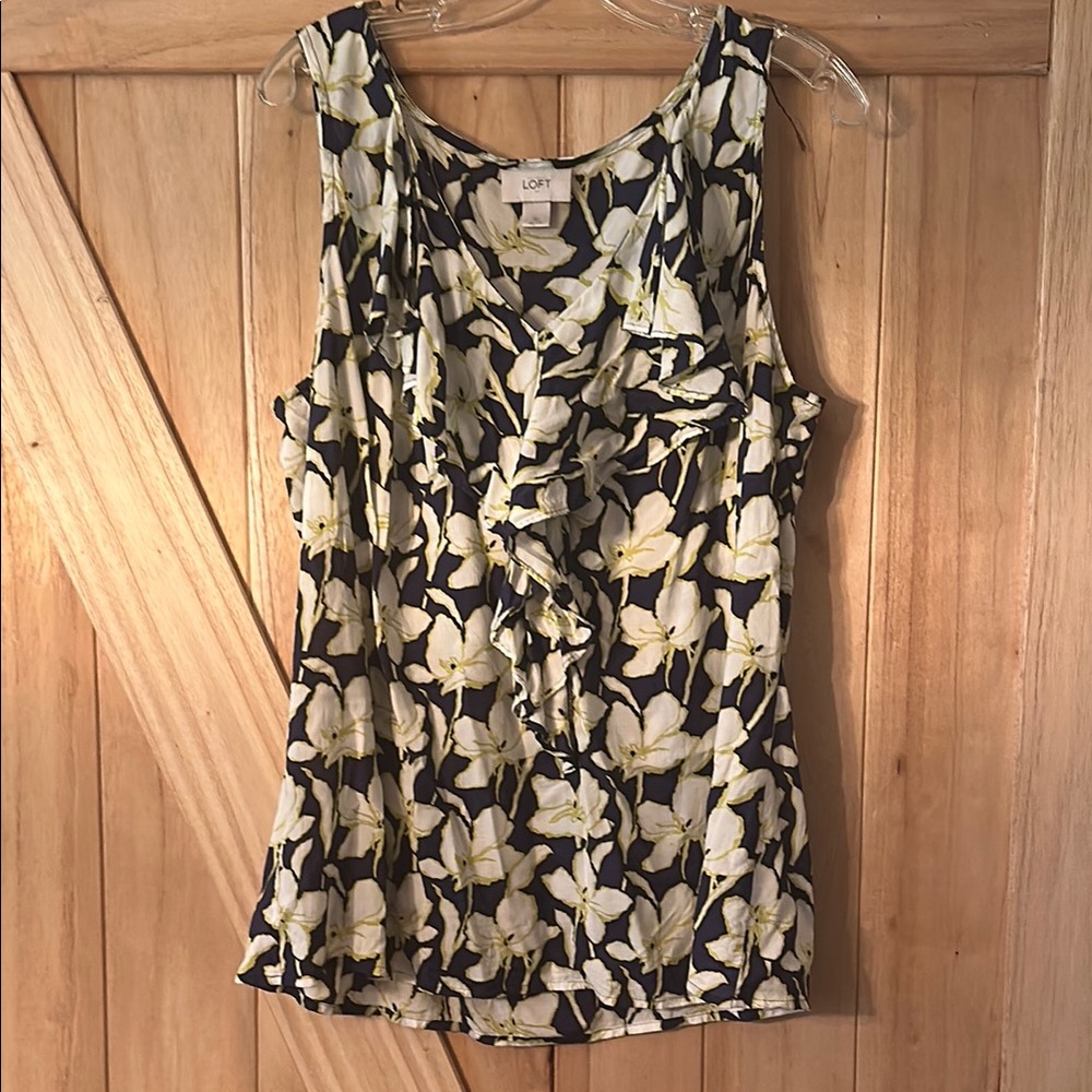 LOFT Women's Sleeveless Floral Tank Top - Black and Cream